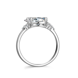 Elegant S925 sterling silver marquise cut moissanite ring with side stone accents