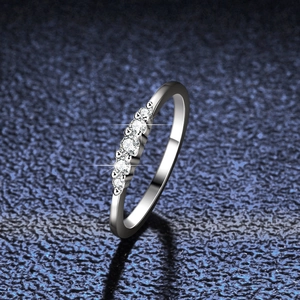 Elegant S925 sterling silver ring featuring five brilliant moissanite stones in a row