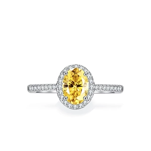 Luxurious S925 sterling silver ring featuring a 1-carat oval yellow moissanite halo setting