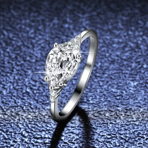 Marquise cut moissanite ring in S925 sterling silver with sparkling side accent diamonds