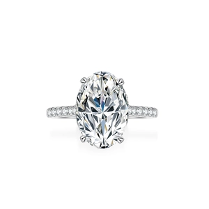 Elegant 7ct oval cut moissanite ring in S925 sterling silver with pavé diamond band