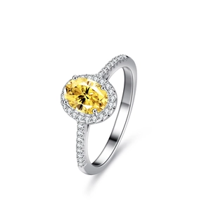 Luxury 925 Sterling Silver Yellow Moissanite Ring For Women 1 Carat Oval Cut Halo Engagement Wedding Anniversary Jewelry Gift