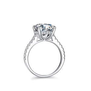 Luxury 7-carat oval moissanite ring in S925 sterling silver with hidden halo and pavé band