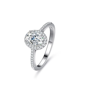 Oval cut moissanite halo ring in S925 sterling silver with sparkling side stones
