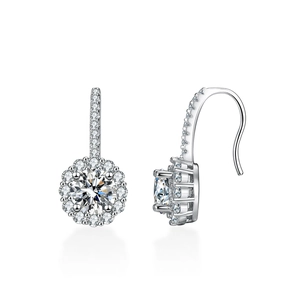 925 Sterling Silver Leverback Moissanite Halo Earrings Round Brilliant Cut Sparkly Gemstone Jewelry For Women Wedding Bridal Gift