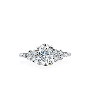 Elegant S925 sterling silver ring with 1.5 carat oval cut moissanite and pave diamonds