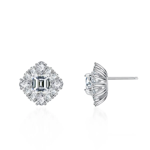 Boucles d'Oreilles Clous en Argent Sterling 925 Moissanite Taille Émeraude Carrée Sertie à Quatre Griffes Pour Mariage