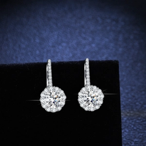 Luxury S925 silver moissanite halo drop earrings with sparkling round cut stones