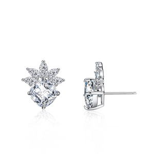 Boucles d'Oreilles Clous en Argent Sterling 925 Moissanite Fleur Taille Coussin Pierre Brillante Bijoux pour Femmes Mariage Banquet