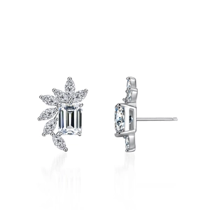 S925 Sterling Silver Emerald Cut Moissanite Stud Earrings For Women 2ct D Color Leaf Shape Marquise Accent Bridal Jewelry