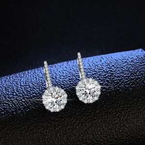 Elegant S925 silver moissanite leverback earrings featuring a classic halo flower design