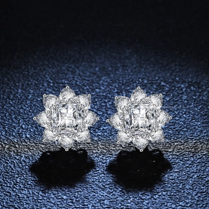 Elegant S925 sterling silver sunflower earrings with sparkling square moissanite stones
