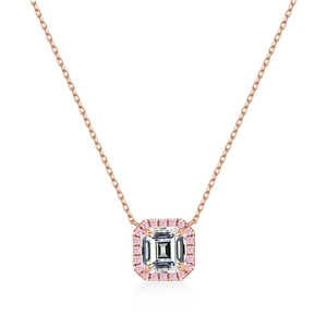 925 Sterling Silver Moissanite Pendant Necklace For Women Rose Gold Emerald Cut Square Halo Rhinestone Clavicle Jewelry