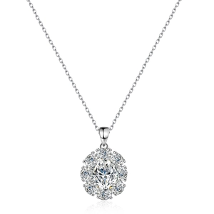 Luxury 925 Sterling Silver Moissanite Pendant Necklace Oval Cut Halo Floral Clavicle Chain For Women Fashion Jewelry Gift
