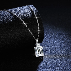 Elegant S925 sterling silver necklace featuring emerald-cut moissanite square pendant
