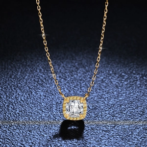 Elegant S925 silver necklace with cushion-cut emerald moissanite and halo diamond pendant