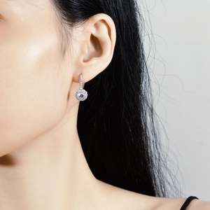 Luxurious S925 sterling silver moissanite drop earrings with classic halo setting design