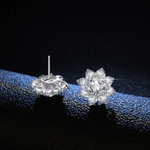 S925 sterling silver sunflower stud earrings with cushion cut moissanite in gift box