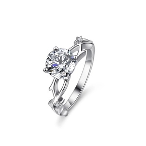 Elegant 925 Sterling Silver Twig Vine Ring For Women Round Cut Moissanite Zirconia Inlaid Cross Design Fine Jewelry Gift