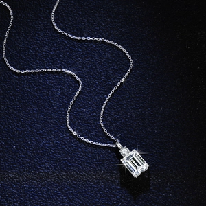 Elegant S925 sterling silver necklace featuring an emerald-cut moissanite square pendant