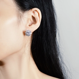 Sparkling S925 sterling silver sun flower stud earrings with cushion-cut moissanite stones