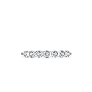 Silver 925 moissanite row ring with seven brilliant round cut stones in bubble setting