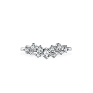 Moissanit V-Form Ring aus S925 Sterlingsilber mit mehrlagigen runden Zirkonia Steinen