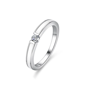 Moissanite 925 silver ring with white enamel band and round brilliant cut stone