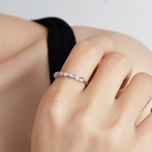 Classic silver 925 moissanite row ring with multiple sparkling round cut diamonds for women