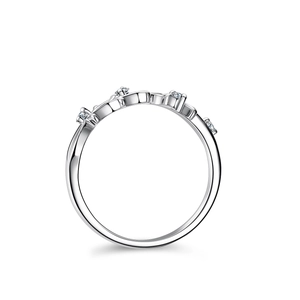 Moissanite 925 silver ring with irregular wavy branch design and four-stone setting
