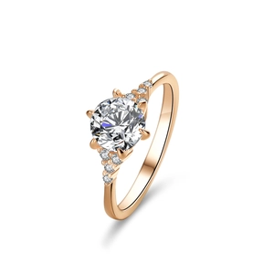 Bague de Luxe en Argent Sterling 925 Moissanite pour Femmes Design Couronne Six Griffes Plaqué Or Champagne Zirconia Cadeau