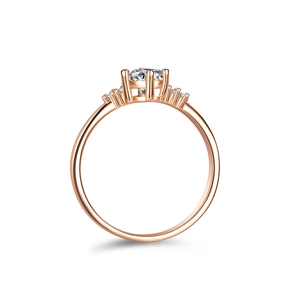 Bague couronne princesse en moissanite rose doré avec pierres de taille brillant