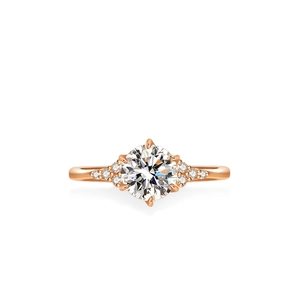 Bague moissanite couronne à six griffes en or rose avec pierre ronde de taille brillant