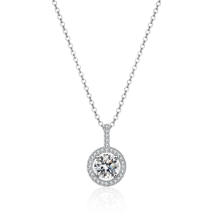 925 Sterling Silver Moissanite Zirconia Halo Pendant Necklace For Women Classic Elegant Round Solitaire Clavicle Jewelry Gift