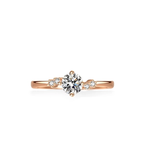 Bague couronne élégante en or rose avec moissanite ronde et diamants sur les côtés
