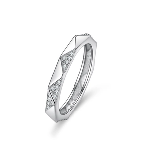 925 Sterling Silver Moissanite Geometric Eternity Ring For Women Simple Fashion Geometric Faceted Band Ring Jewelry Gift