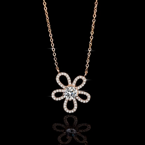 Collier pendentif tournesol en argent s925 or rose avec moissanite et diamants