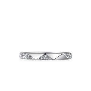S925 silver moissanite ring with modern geometric triangle pattern and micro-pave setting