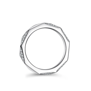 Minimalist geometric S925 silver ring featuring full pave moissanite in a modern design