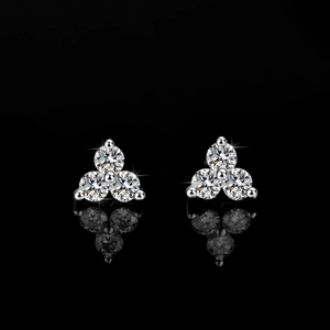 S925 sterling silver clover earrings with three sparkling round moissanite cluster stones