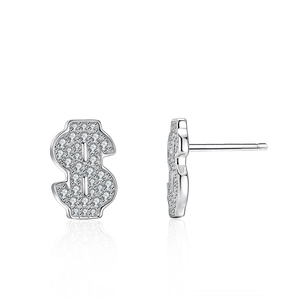 925 Sterling Silver Moissanite Dollar Sign Stud Earrings For Women Hip Hop Pave Setting Jewelry With GRA Certificate