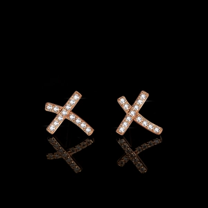 Elegant s925 silver criss-cross stud earrings with pave-set stones in rose gold finish