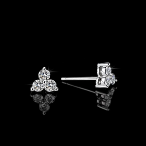 Sparkling S925 sterling silver clover earrings with three round moissanite stones