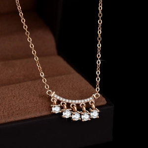 Elegant rose gold S925 silver necklace with five sparkling moissanite bell pendants