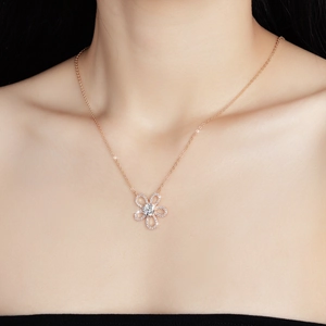 Collier pendentif tournesol en argent S925 et moissanite avec finition or rose
