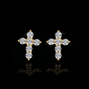 Elegant gold plated S925 silver cross stud earrings with sparkling moissanite stones
