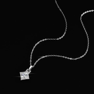 Elegant S925 sterling silver necklace with 1-carat square-framed moissanite pendant
