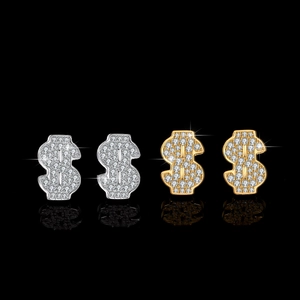Icy S925 sterling silver dollar sign stud earrings with moissanite pavé setting