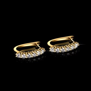 Classic S925 sterling silver gold-plated hoop earrings with six round moissanite stones