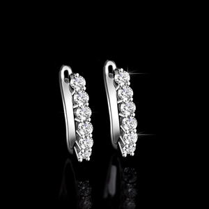 Elegant S925 sterling silver hoop earrings with six brilliant round moissanite stones